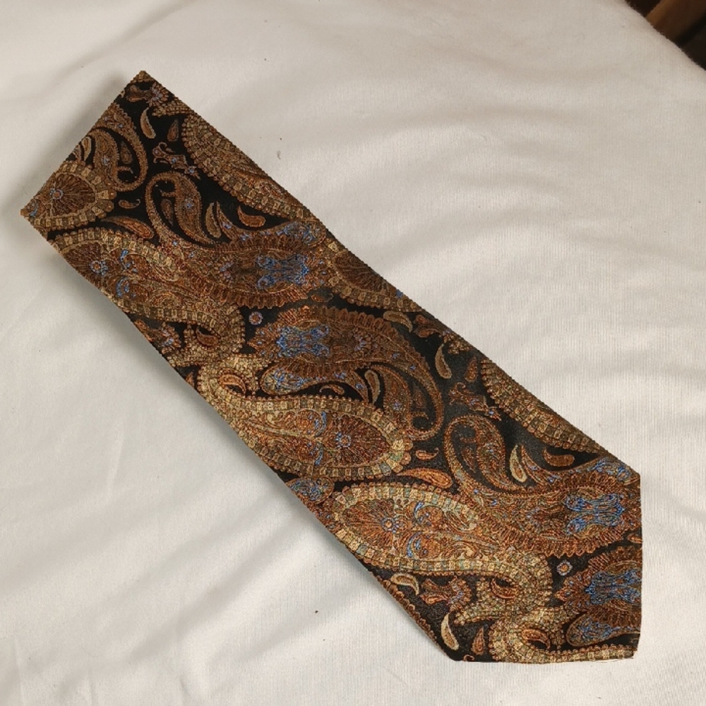 Bruno Piattelli Black And Gold Paisley Tie 100% Silk